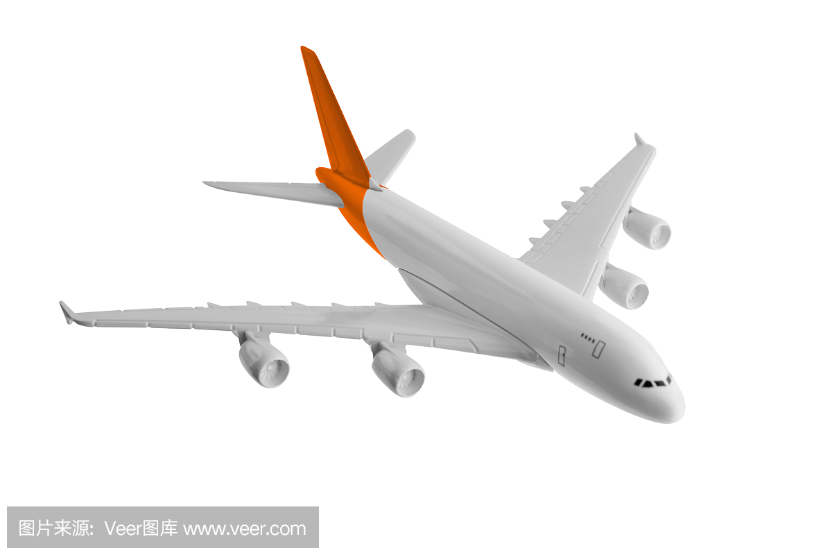 飞机与橙色,孤立在白色背景。